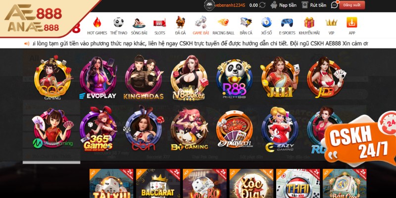 Giới thiệu tổng quan về sảnh game bài AE888