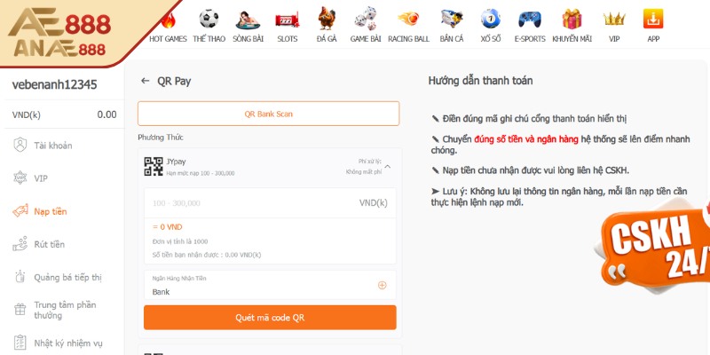 Thao tác đăng nhập tài khoản trên website chính thức
