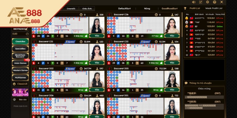 Baccarat trực tiếp – Bàn quay tại sảnh DG AE888 hấp dẫn