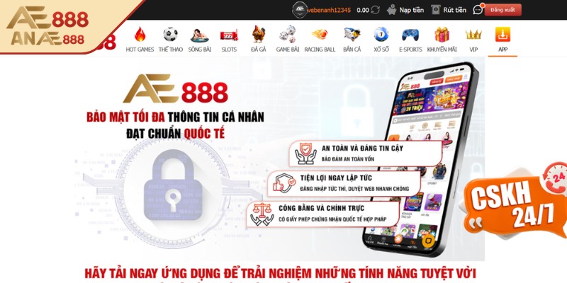 Tải app AE888 bảo mật cao, giao dịch nhanh